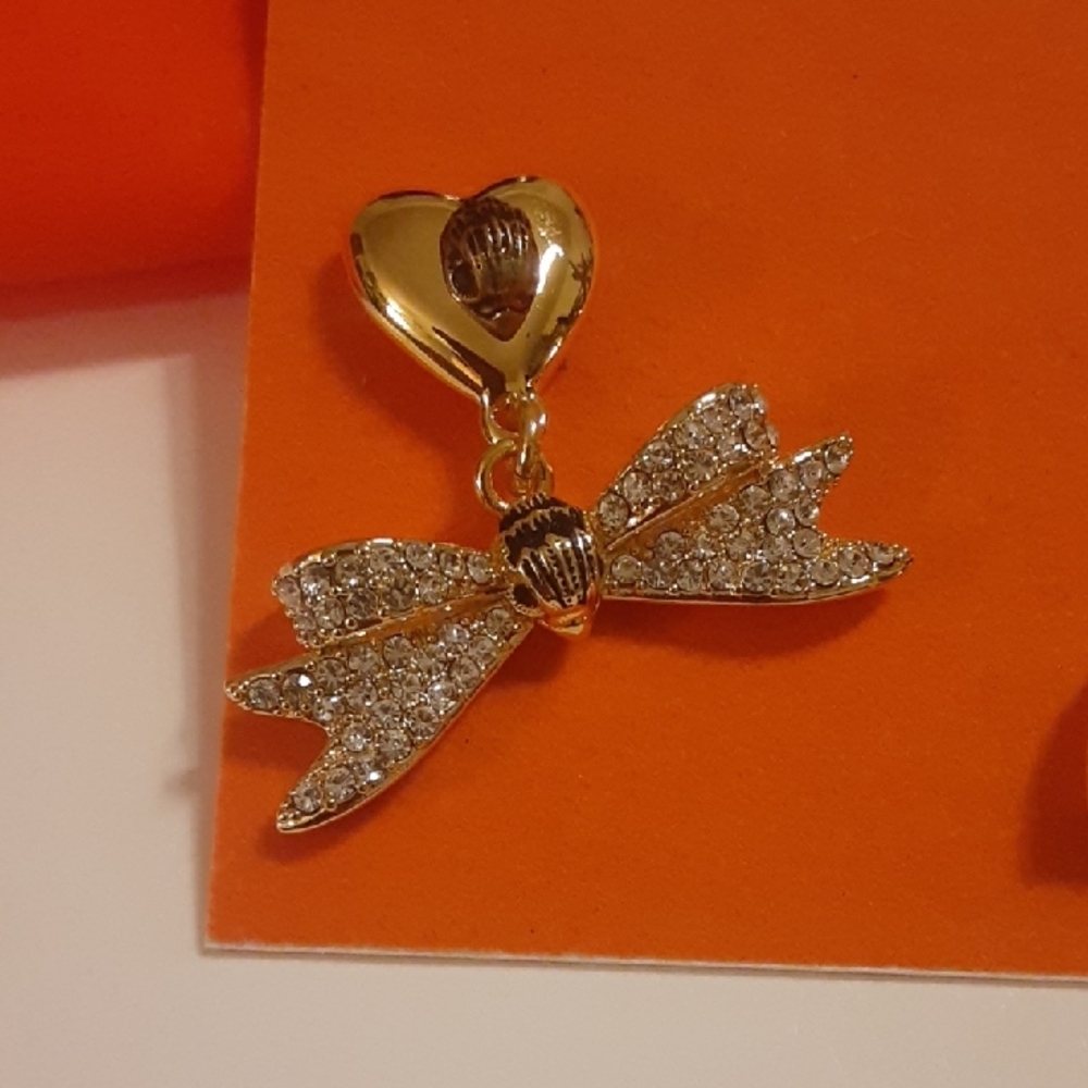 Kurt Geiger Bow and Rainbow Gold Accent Heart Earrings - Picture 8 of 17
